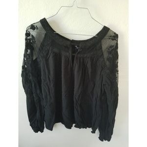 American Eagle Embroidered Black Lace Long Sleeve